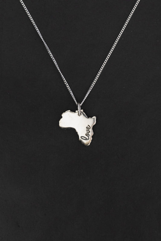 Solid Africa Map Pendant with "Love" Engraved