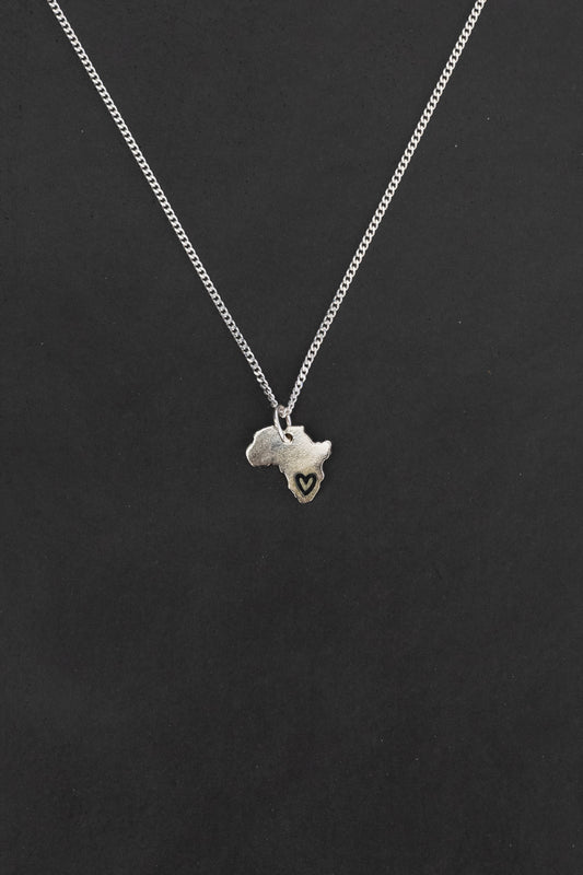 Solid Africa Map Pendant with Black Heart Design Engraved