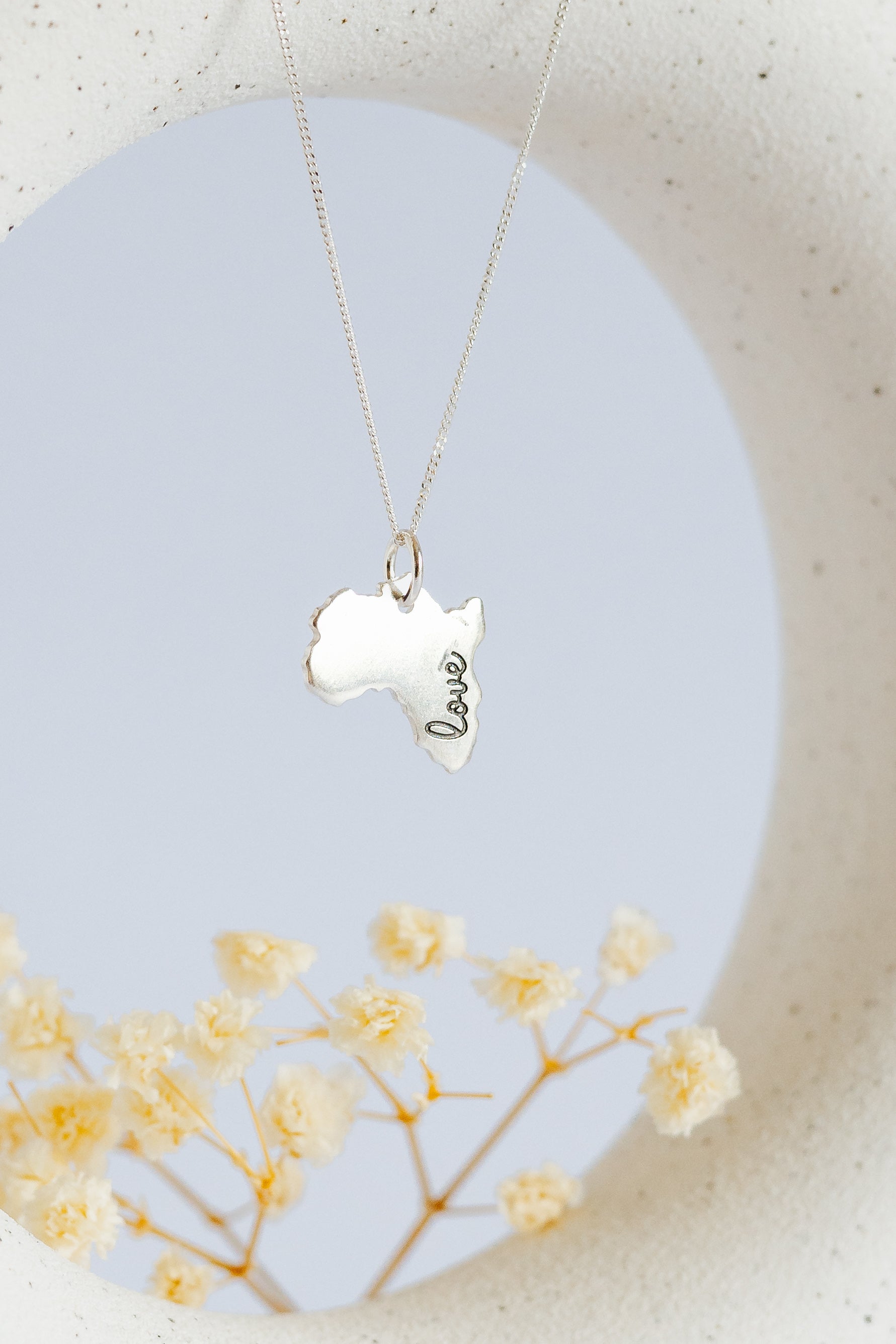 Solid Africa Map Pendant with "Love" Engraved