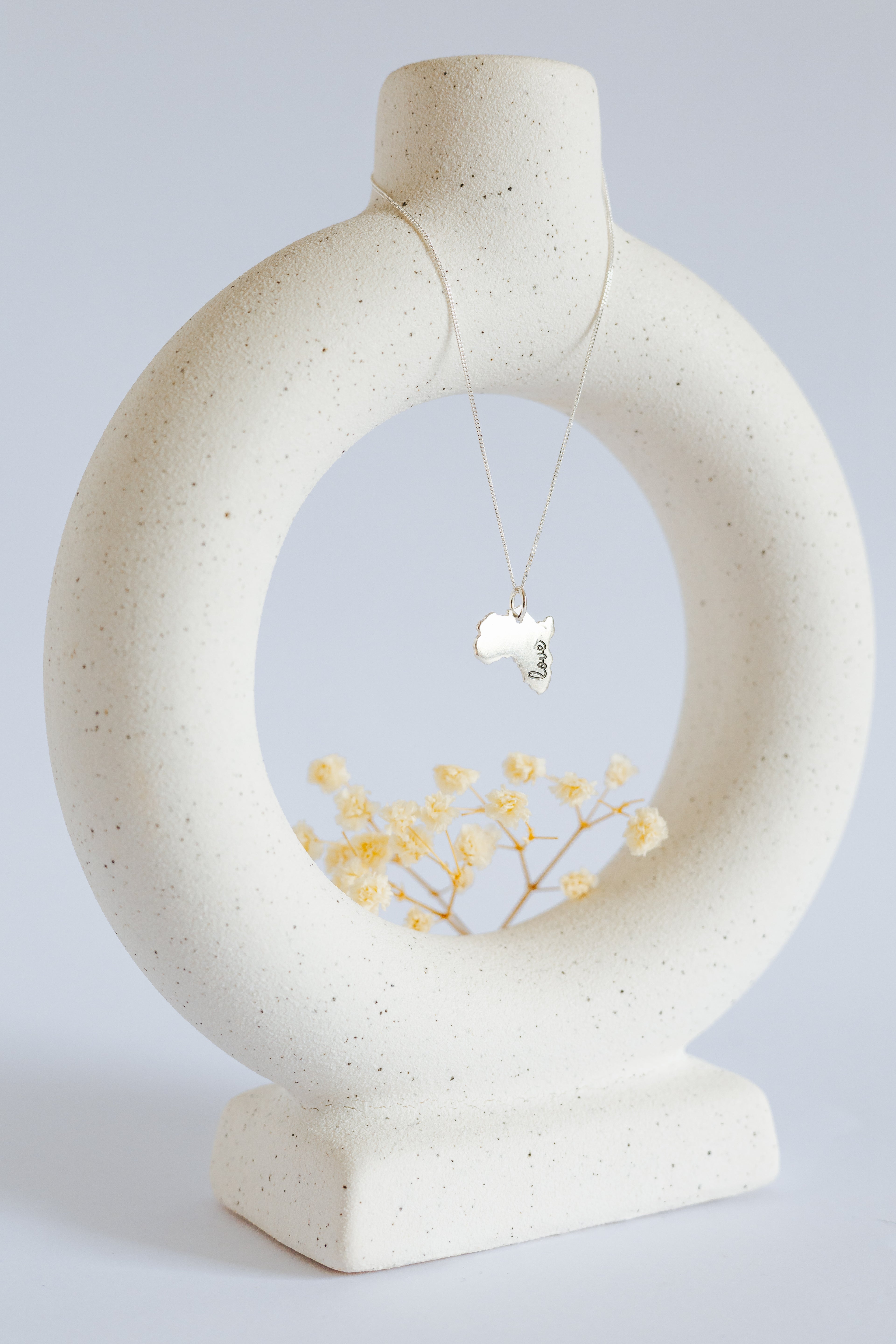 Solid Africa Map Pendant with "Love" Engraved